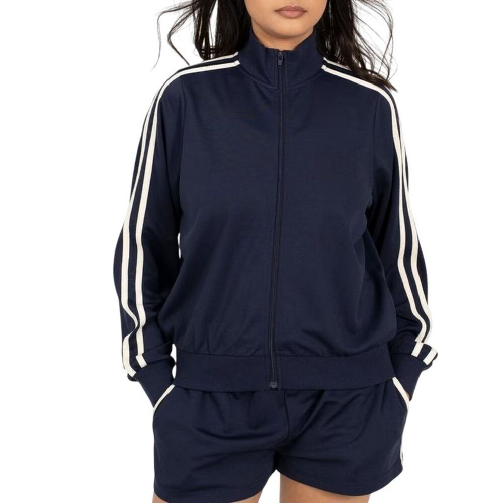 Brave Soul Womens/Ladies Side Stripe Track Jacket / Navy/Cream